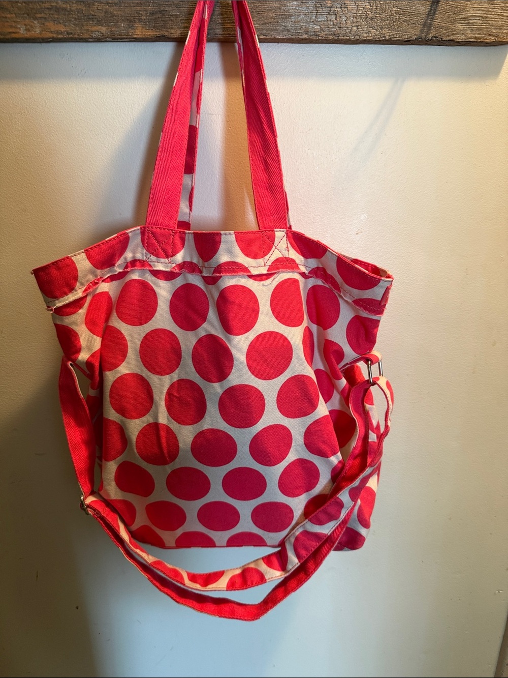 Thirty-One Pink/White Polka Dot Tote Bag Women’s Zipper Inner Pockets EUC